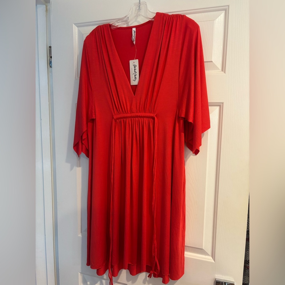 Rachel Pally Mini Caftan Dress WL Red “Pom Pom” | 2X | V-Neck Flowy NWT